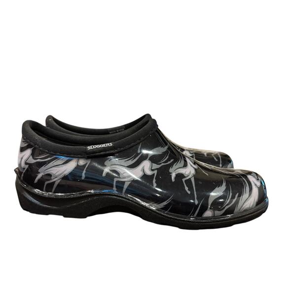Sloggers Waterproof Garden Shoe Rain Clog Size 7 Galloping Horse Print Black - Picture 3 of 8